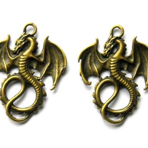 2 Antique Bronze Dragon Charm Connectors - 26-50-C