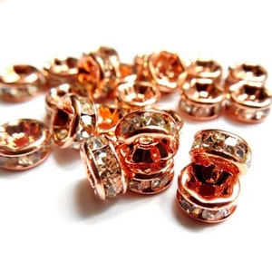 20 Rose Gold Plated Rondelle Crystal Spacer Beads - 6mm or 8mm- 22-31-8