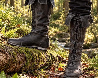 Bottes médiévales en cuir, bottes de pirate montantes à lacets, chaussures de costume Renaissance, bottes vikings pour GN, chaussures de cosplay fantastiques pour hommes et femmes