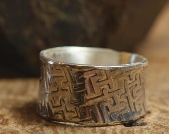 Bague originale texturée à larges bandes fabriquée à la main, taille US 12