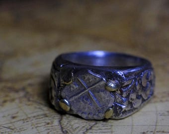 Bague en or 14 carats, fin des années 1600, 1/2 véritable sur argent sterling