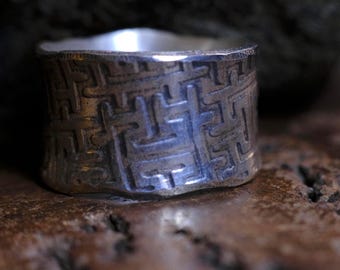 Bague unique en argent sterling à larges anneaux fabriquée à la main, taille US 10,25