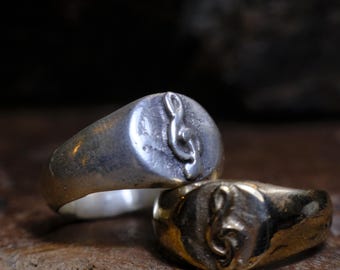 Chevalière clé de sol en laiton ou argent sterling Taille US 6,5