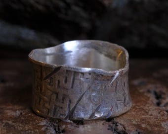 Bague unique en argent sterling à larges anneaux fabriquée à la main, taille US 11,5