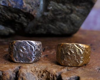 Grosses chevalières texturées en argent sterling ou en laiton taille US 7