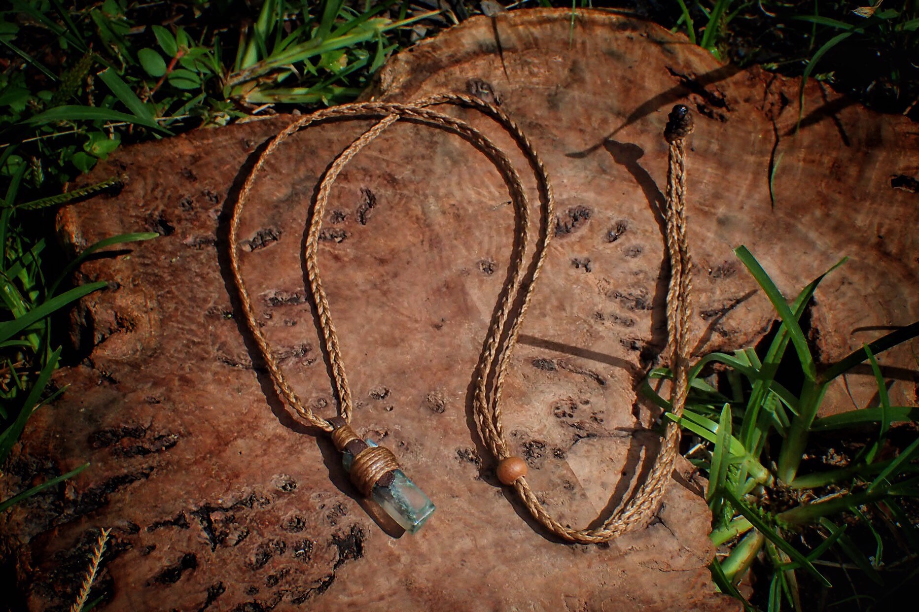 Moss Agate Crystal Pendant with Adjustable Necklace