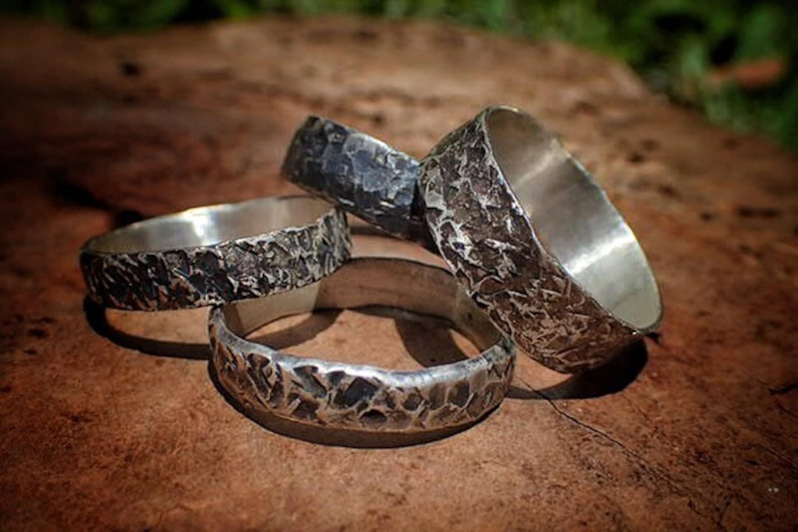 Unique Hammered Textured Rustic Rugged Oxidised Distressed Silver Ring ...