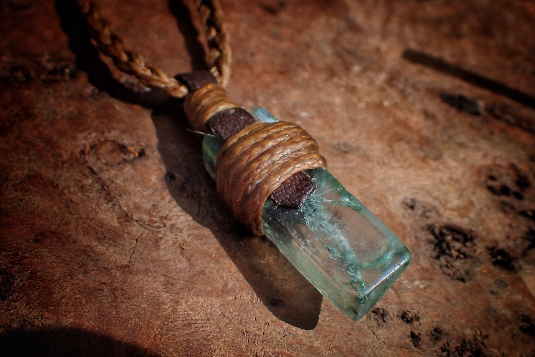 Moss Agate Crystal Pendant with Adjustable Necklace