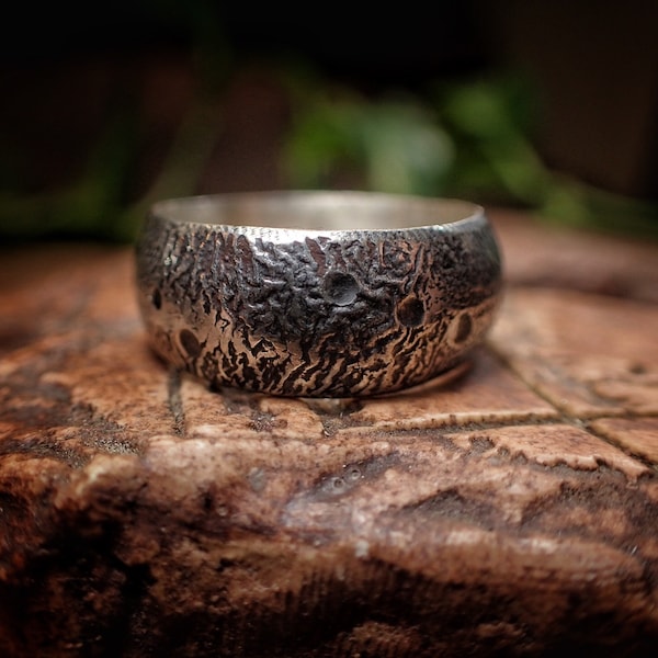 Moon Textured Sterling Silver Unique Rustic Rugged Ring / Band US Size 7