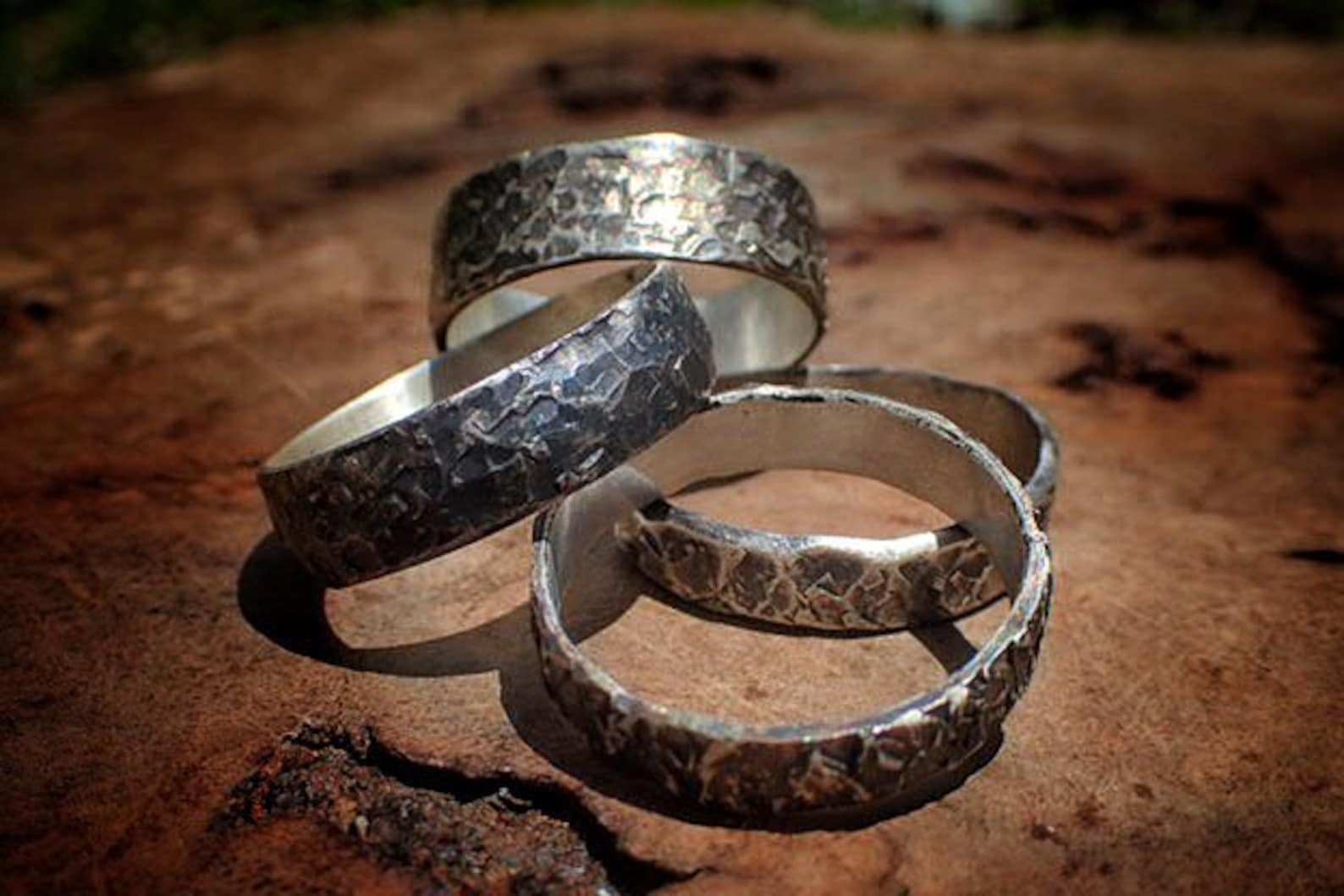 Unique Hammered Textured Rustic Rugged Oxidised Distressed Silver Ring ...