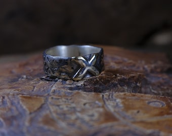 Bague artisanale OOAK en or 9 carats et argent sterling de taille US 10,75