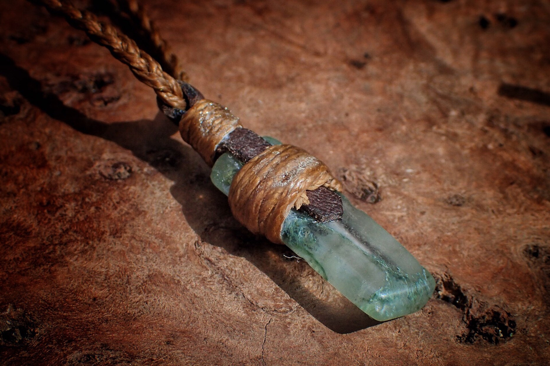 Moss Agate Crystal Pendant with Adjustable Necklace