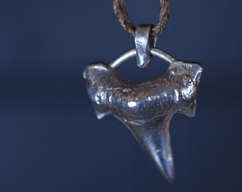 Shark Tooth Talisman Pendant on Sterling Silver on Adjustable Cord Necklace