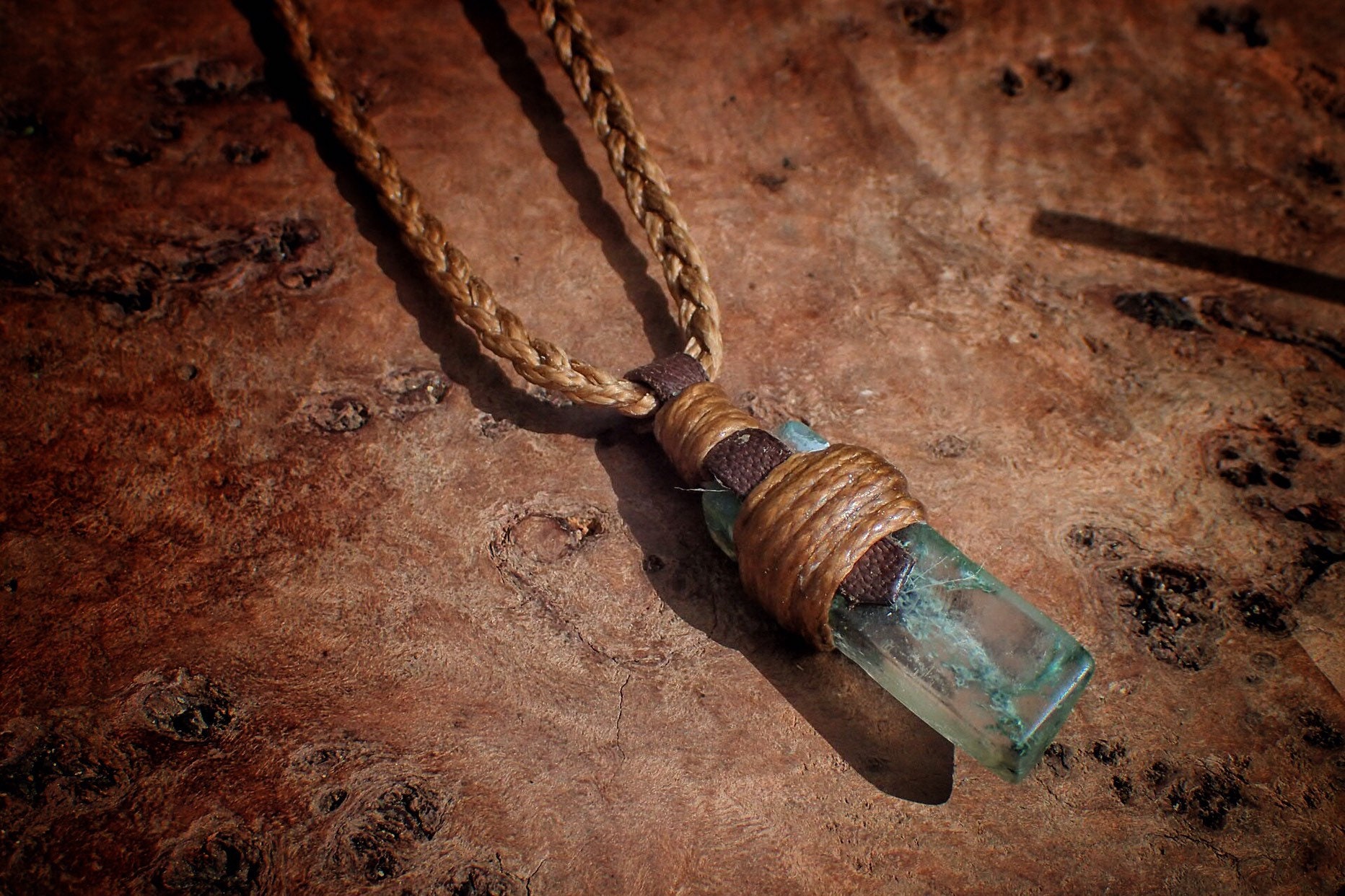 Moss Agate Crystal Pendant with Adjustable Necklace