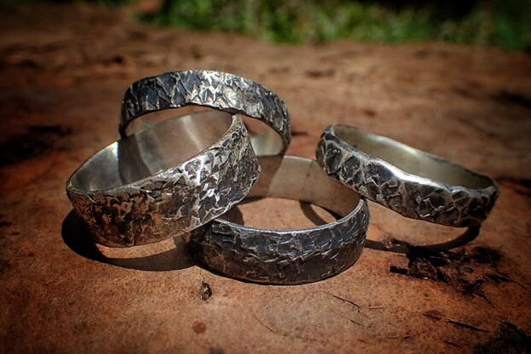 Unique Hammered Textured Rustic Rugged Oxidised Distressed Silver Ring ...