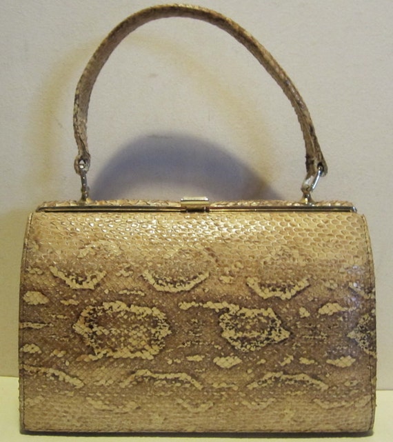 Vintage pastel snake skin leather bag FAB satchel very good | Etsy