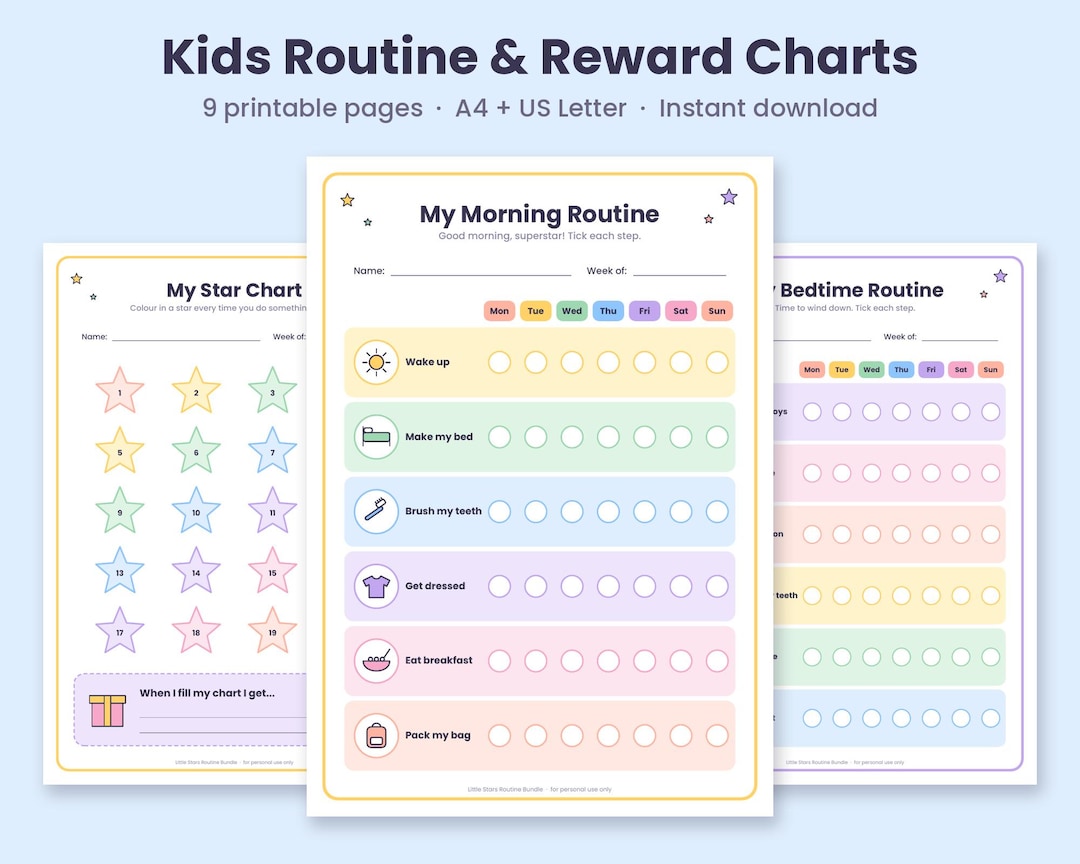 Kids Routine Chart Bundle, Printable Morning and Bedtime Routine ...