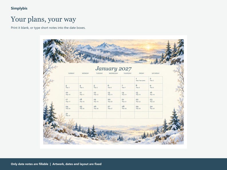 Small Grid Paper.pdf January 2027 Winter Woodland Calendar Printable, Fillable Winter PDF, 4 ...