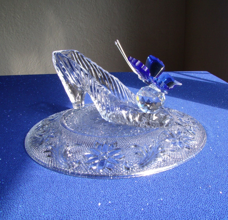 Blue Butterfly Crystal Cinderella Glass Slipper With Glass Etsy