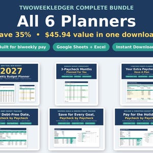 Budget Spreadsheet Bundle | 6 Biweekly Paycheck Planners | Debt Payoff, Sinking Funds, Christmas Budget and 2027 | Google Sheets & Excel image 1