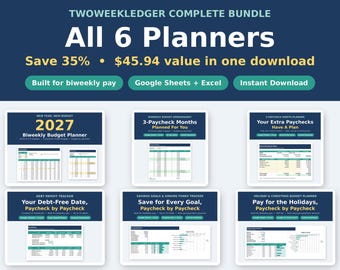 Budget Spreadsheet Bundle | 6 Biweekly Paycheck Planners | Debt Payoff, Sinking Funds, Christmas Budget and 2027 | Google Sheets & Excel