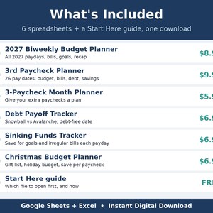 Budget Spreadsheet Bundle | 6 Biweekly Paycheck Planners | Debt Payoff, Sinking Funds, Christmas Budget and 2027 | Google Sheets & Excel image 2