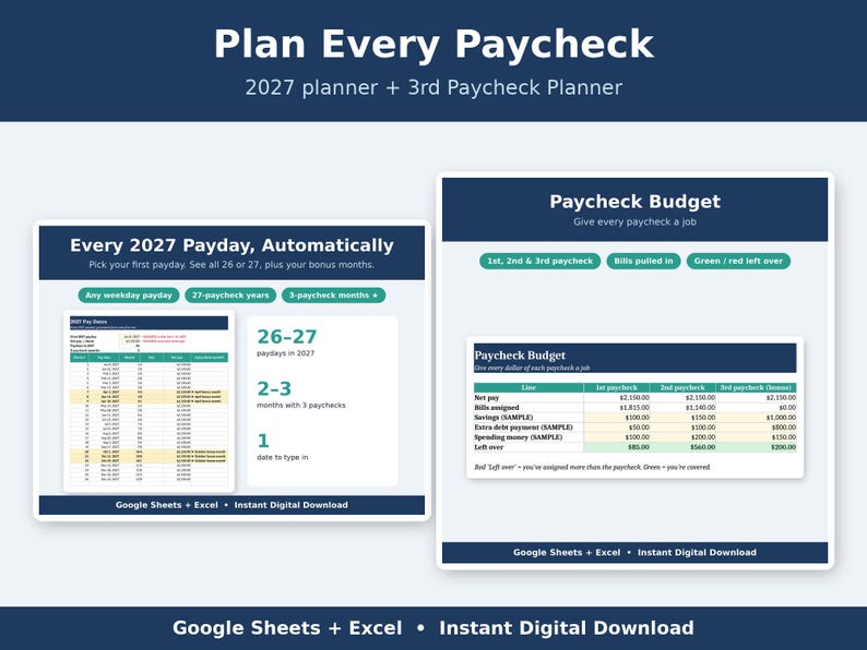 Budget Spreadsheet Bundle | 6 Biweekly Paycheck Planners | Debt Payoff, Sinking Funds, Christmas Budget and 2027 | Google Sheets & Excel image 3