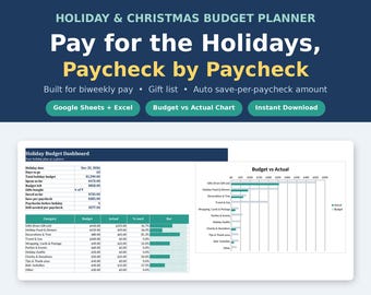 Christmas Budget Planner Spreadsheet | Holiday Gift List and Budget Tracker | Biweekly Paycheck Savings Plan | Google Sheets & Excel