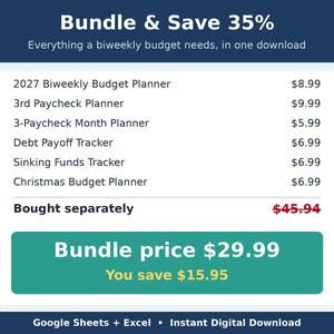 Budget Spreadsheet Bundle | 6 Biweekly Paycheck Planners | Debt Payoff, Sinking Funds, Christmas Budget and 2027 | Google Sheets & Excel image 6