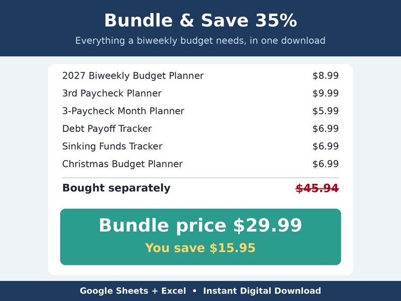 Budget Spreadsheet Bundle | 6 Biweekly Paycheck Planners | Debt Payoff, Sinking Funds, Christmas Budget and 2027 | Google Sheets & Excel image 6