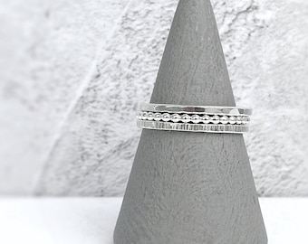 Sterling Silver Stacking Ring Set | 3 x 1.5mm Sterling Silver Rings | Hammered, Beaded & Linear | Minimalist Rings | Handmade Gift for Her |