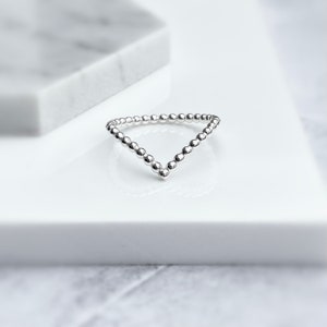 Sterling Silver Beaded Chevron Ring | Silver Wishbone Ring | Sterling Silver Ring | Thumb Rings for Women