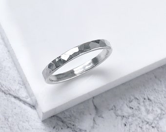 Sterling Silver Hammered Ring | Silver Stacking Rings | Textured Silver Ring | 3mm | Handmade Minimalist Jewellery UK