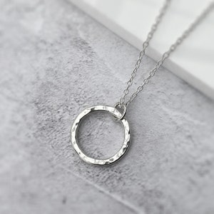 Hammered Silver Circle Necklace | Open Circle Layering Necklace | Textured Silver Necklace | Gift for Her | Minimalist