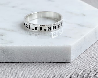 Sterling Silver Personalised Ring | Hand Stamped Silver Message Ring | Hammered Silver Ring | Personalised Jewellery | 4mm Band