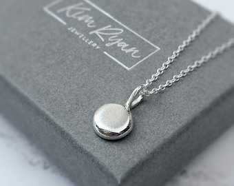 Sterling Silver Flat Pebble Necklace | Silver Nugget Necklace | Recycled Silver Pendant | Gift for Her