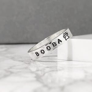 Haustier Ring | Personalisierter Sterling Silber Pfotenabdruck Ring | Handgefertigt Haustier Verlust Erinnerung Geschenk | Hundeliebhaber Geschenk | Kundenspezifischer Stapelkatzenring