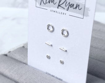 Mix and Match Earrings Set | Sterling Silver Stud Earrings | Set of 3 Pairs | Tiny Silver Studs | Mismatched Earrings | Gift for Her