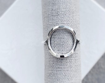 Sterling Silver Circle Ring | Hammered Open Circle Ring | Contemporary Sterling Silver Ring | Silver Jewellery UK
