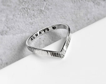 Hand Stamped Personalised Ring | Sterling Silver Chevron Ring Linear Texture | Secret Message Ring | Initials Ring | Personalised Jewellery