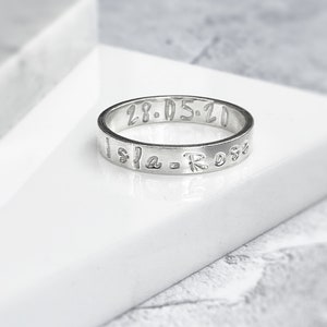 Sterling Silver Personalised Ring | Hand Stamped | Name Ring | Melody Font | Sterling Silver Ring | Personalised Jewellery | 4mm Band