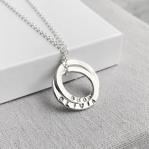 Sterling Silver Personalised Necklace | Interlocking Circle Necklace | Hand Stamped Name Necklace | Double Circle Necklace | Gift for Her
