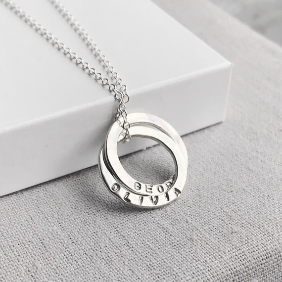 Custom Personalized Name Text Date Necklace Engraving Words Stainless Steel  Circle Round Pendant Washer Gift for Mothers Day