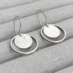 Sterling Silver Hammered Circle Drop Earrings | Handmade Silver Disc Dangle Earrings