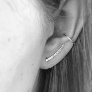 Sterling Silver Ear Climber | Ear Crawler | Ear Sweep | Linear Hammered Silver Ear Climber | Contemporary Bar Earrings | Minimalist Earrings