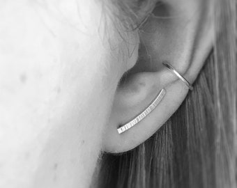 Pendientes trepadores de plata de ley / Pendientes de orejera / Pendientes de orejera / Pendientes trepadores de plata martillada lineal / Pendientes de barra contemporáneos / Pendientes minimalistas