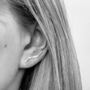 Ear Climber | Sterling Silver Ear Crawler | Wave Ear Sweep | Minimalist Earrings | Hammered Silver Earrings | Contemporary Earrings