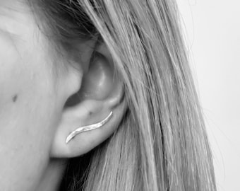 Ear Climber | Sterling Silver Ear Crawler | Wave Ear Sweep | Minimalist Earrings | Hammered Silver Earrings | Contemporary Earrings