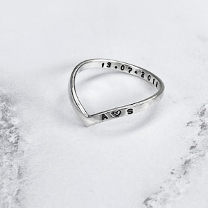 Hand Stamped Personalised Ring | Sterling Silver Chevron Ring | Secret Message Ring | Initials Ring | Personalised Jewellery