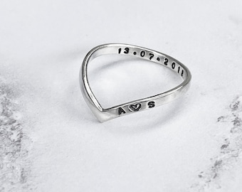 Hand Stamped Personalised Ring | Sterling Silver Chevron Ring | Secret Message Ring | Initials Ring | Personalised Jewellery